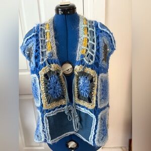 Handmade Blue and Gray Crochet Women's Top
